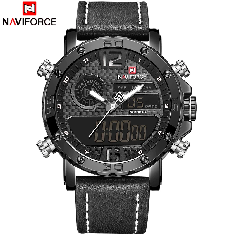 Для мужчин часы NAVIFORCE топ модный бренд армии Спорт Часы мужские кожаные