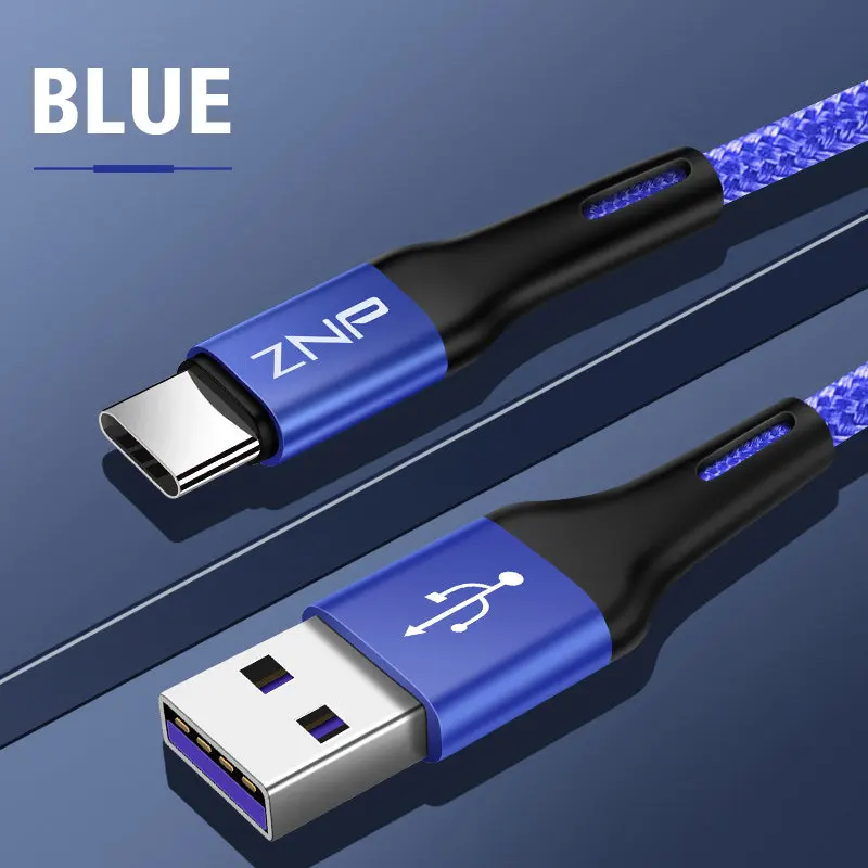ZNP usb type-C кабель 3,0 быстрое зарядное устройство для samsung S10 S9 A50 мобильный телефон type-C USB кабель для передачи данных для huawei P30 Pro type C кабель - Цвет: Blue