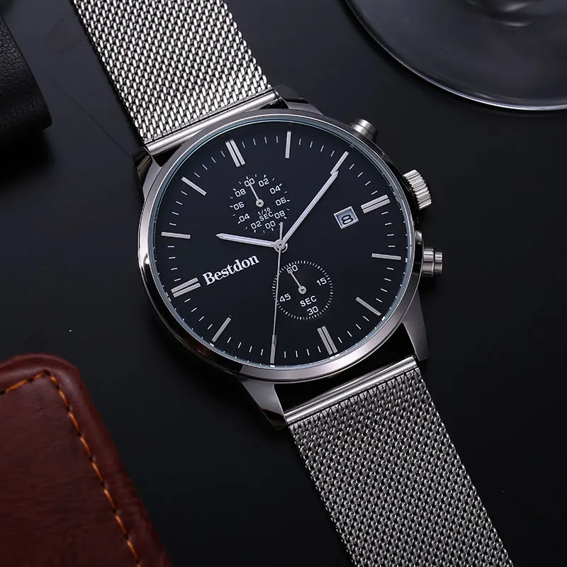 Sliver-black Швейцарский бренд, мужские часы Bestdon, топ, роскошный бренд, модные часы с хронографом, TikTok, водонепроницаемые спортивные часы, мужские часы - Цвет: Sliver-black