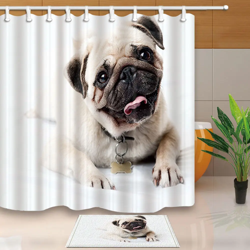 Теплый Тур милая собака мопс полиэстер ткань Ванная комната душевая занавеска в