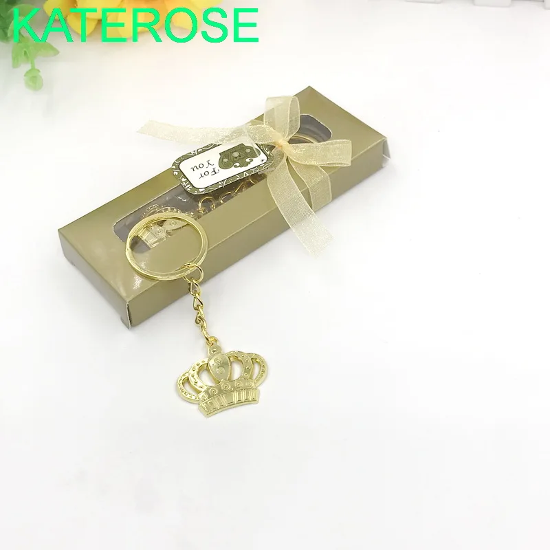 Gold 12 шт для предродовой вечеринки Серебряный/золотой брелок в виде короны в подарочной коробке Свадебная вечеринка раздаточный материал для гостей - Цвет: Gold