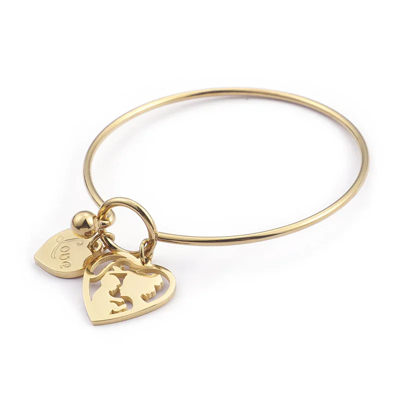 

58mm Stainless Steel Gold Love Heart Charm Bracelet & Bangle For Women Hollow Mom & Child Bangles Mother's Day Birthday Gifts