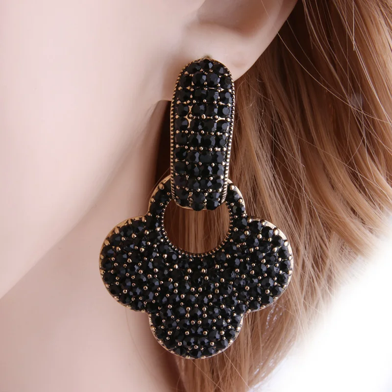 Висячие серьги NeeFu WoFu стразы с кристаллами большие подвески в виде клевера из