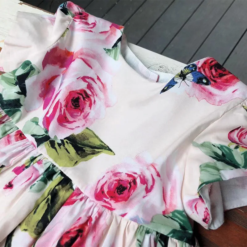 Roimyal Wholesale Summer Girls Short Sleeved Princess dress Pure Cotton Breathable Printed Flowers 2-7 Years Old free shipping | Детская