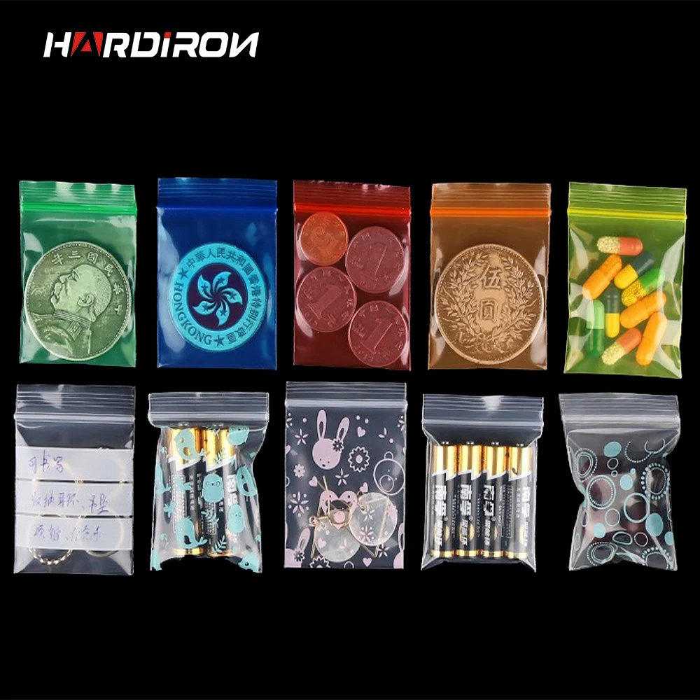 HARDIRON 500 шт маленький полиэтиленовый пакет на молнии для ювелирных изделий с застежкой-молнией и замком на молнии, многоразовый полиэтиленовый пакет, смешанный узор, мини толстый мешочек