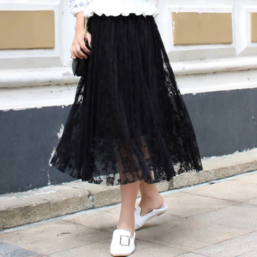 Женская кружевная юбка TingYiLi зеленая черная серая Бежевая длинная в Корейском