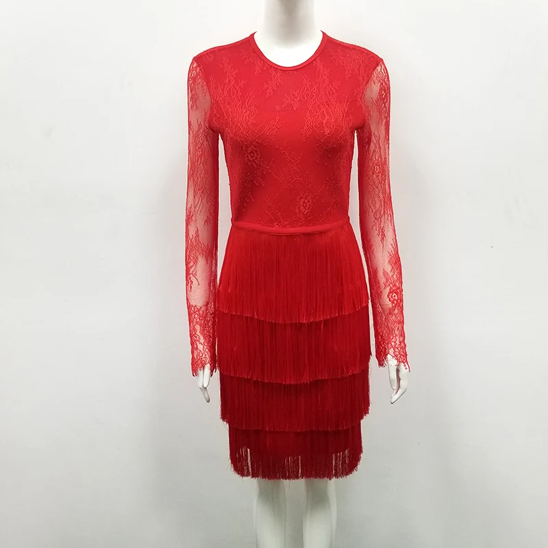 Кружевное Бандажное платье с длинным рукавом трикотажное эластичное вечернее