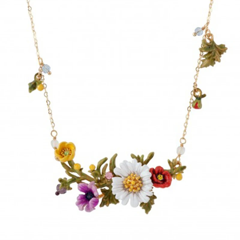 New Handmade Many Flowers Open Necklace Clavicle Long Chain Summer Female Accessories Jewelry Valentine's Day Gift