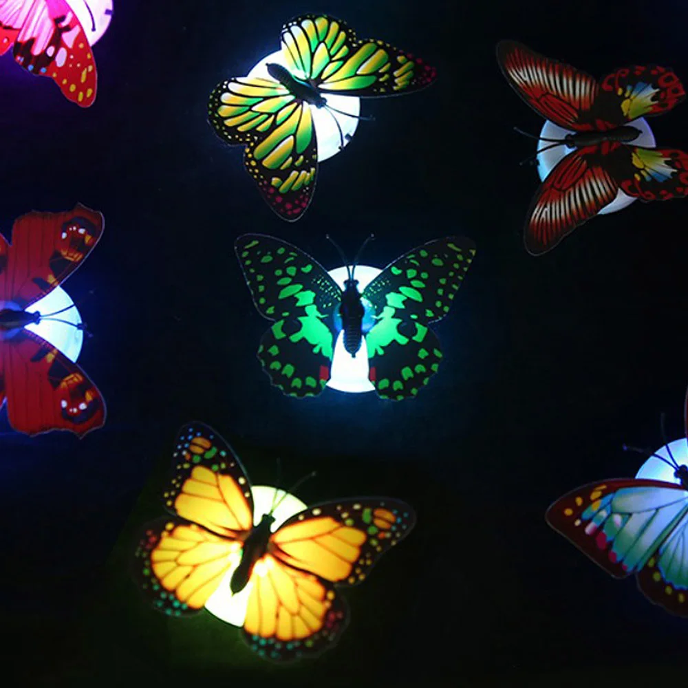 Светодиодные цветные настенные наклейки изменение бабочки светящиеся Ночной