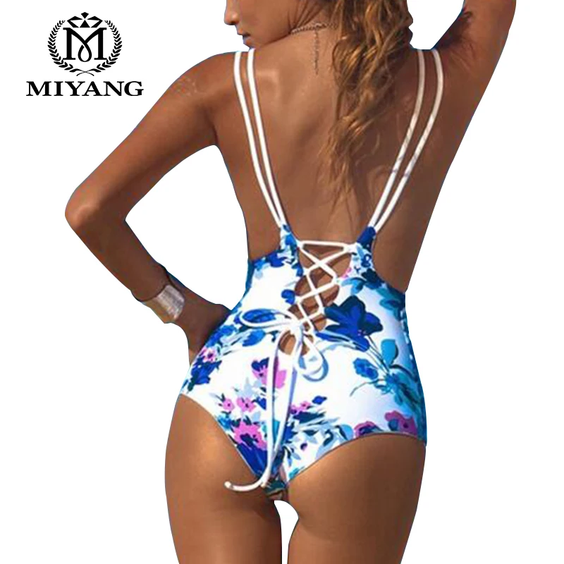 2017 New One Piece Swimsuit Sexy Floral Print Monokini Bandage Swimwear Women Bathing Suit Halter Backless Biquini TankiniRU131 | Спорт и