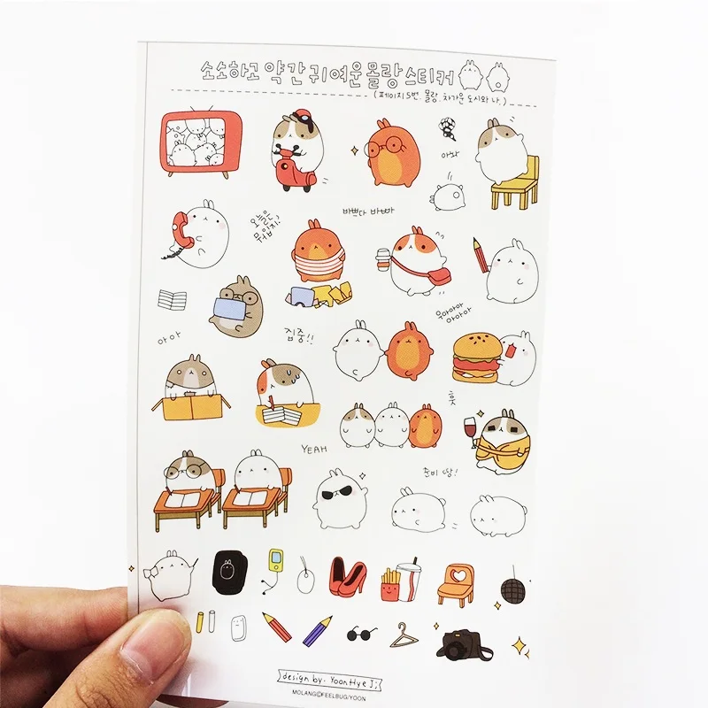 6 Sheets/set Sweet PVC Rabbit Dairy Stickers Kids Wall Decor Multifunction Animal DIY Cartoon Scrapbook Labels|label label|label diysheet labels |