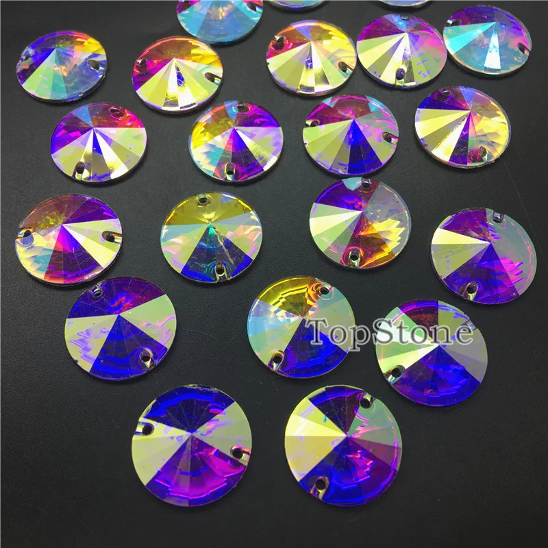 TopStone Crystal AB круглая Смола Rivoli Стразы шитье бисера Ювелирных изделий плоская