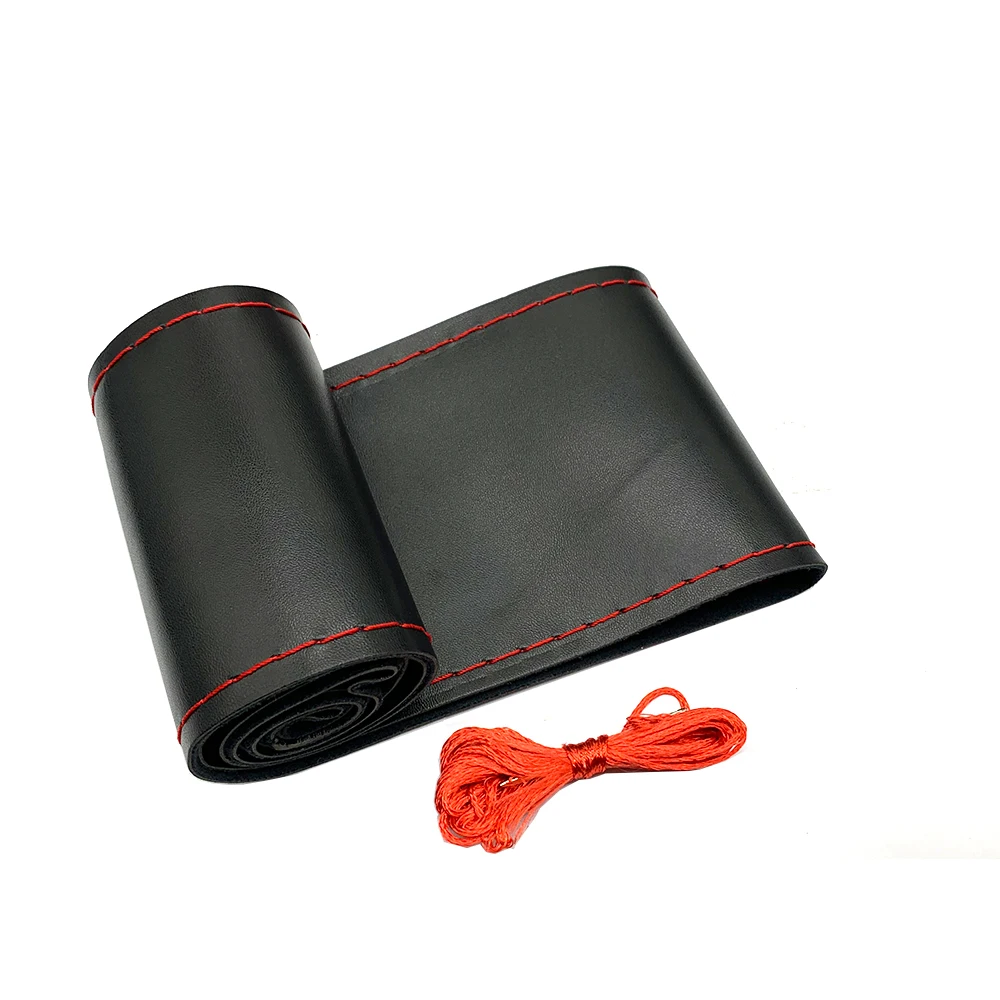 Black Red Чехол рулевого колеса автомобиля из натуральной кожи с мягкой противоскользящей черной оплеткой и иглами для рукоделия диаметром 38 см - Название цвета: Black Red