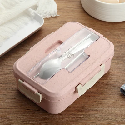 Pink Японский стиль пластиковая Пшеничная солома Bento Ланчбокс портативный детский школьный студенческий Ланч боксы современный Пикник пищевой контейнер для кемпинга - Цвет: Pink