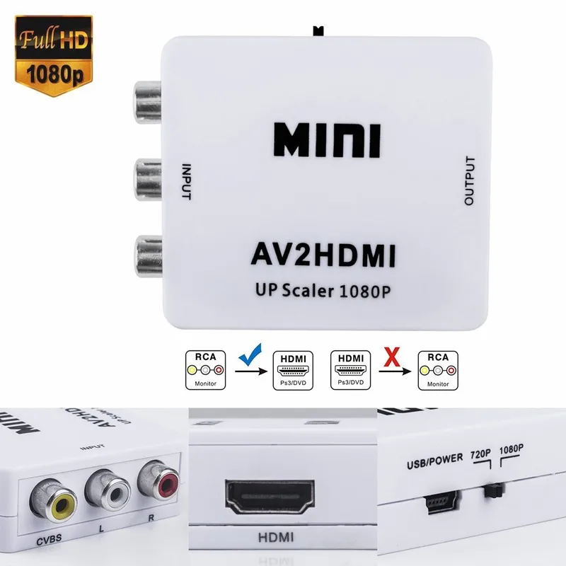 RCA to HDMI Mini 1080P Composite CVBS AV Video Audio Converter Adapter Support PAL NTSC3.58 NTSC4.43 SECAM |