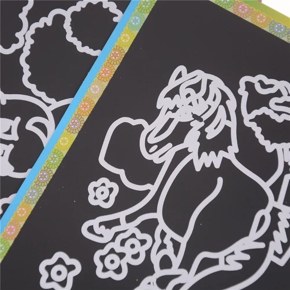 

5pcs/lot Two-in-one Magic Color Scratch Art Paper Coloring Cards Scraping Drawing Toys For Children 13*9.5cm