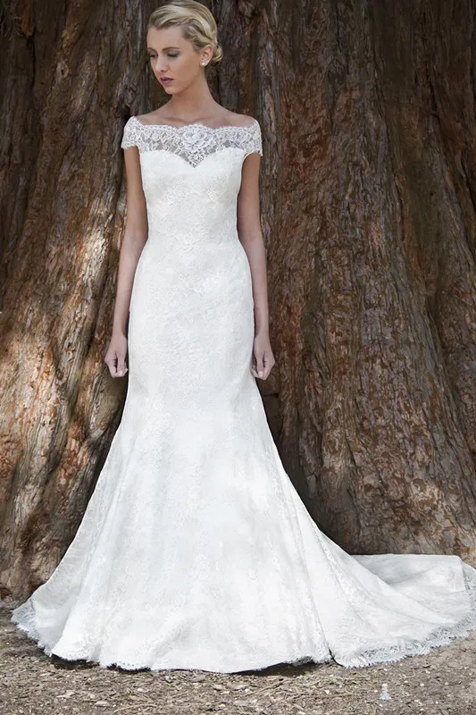 Новый Дизайн С Плеча Коротким Рукавом Кружева Русалка Свадебные Платья платья На