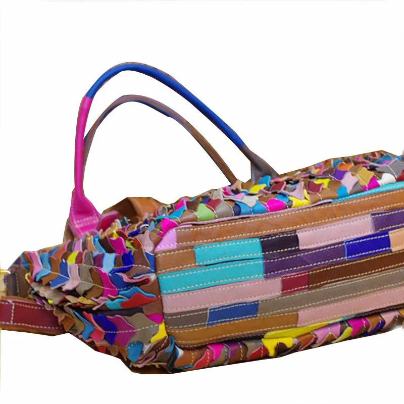 100% натуральная кожа разноцветные Лоскутные женские модные сумки с мозаикой в