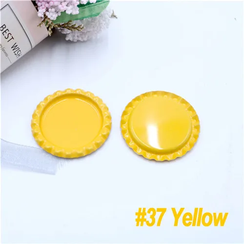 37-Yellow 48 шт./партия внутри 1 дюйм 25 мм Двухсторонние цветные круглые приклеенные крышки для бутылок бант для волос Сделай Сам банты для волос украшение на шею аксессуары - Цвет: 37-Yellow