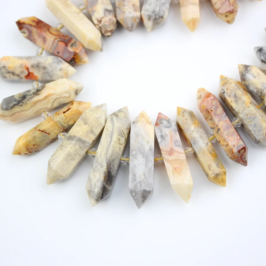 Полный прядь натуральный Crazy Agates двойные точки бусины ювелирные изделия, просверленные посередине необработанные камни палочки подвеска на свитер ожерелье