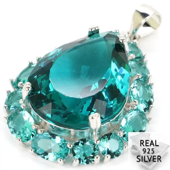 

Guaranteed Real 925 Solid Sterling Silver 6.0g Big Gems Rich Blue Aquamarine CZ Man Present Pendant 33x22mm