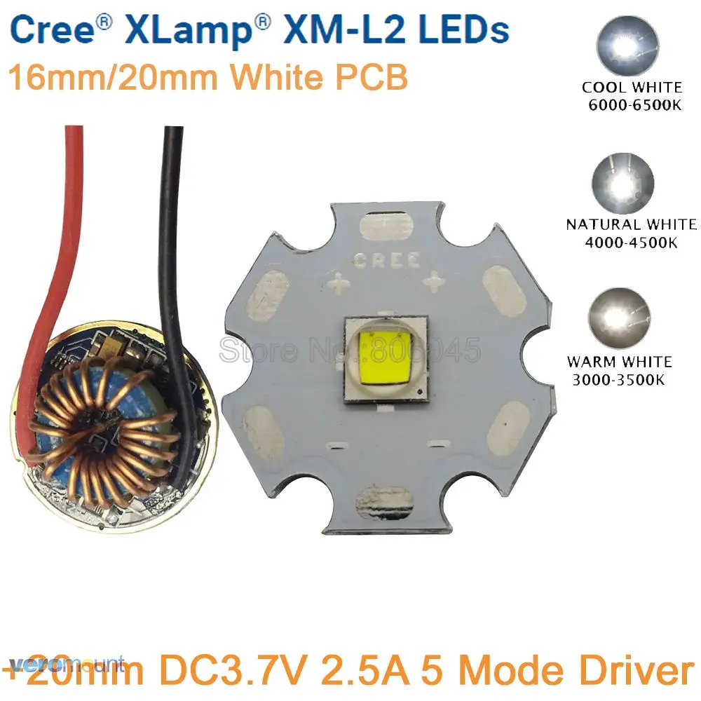 Cree XM L2 T6 10 Вт Холодный белый нейтральный теплый светодиодный излучатель 16 мм/20 мм