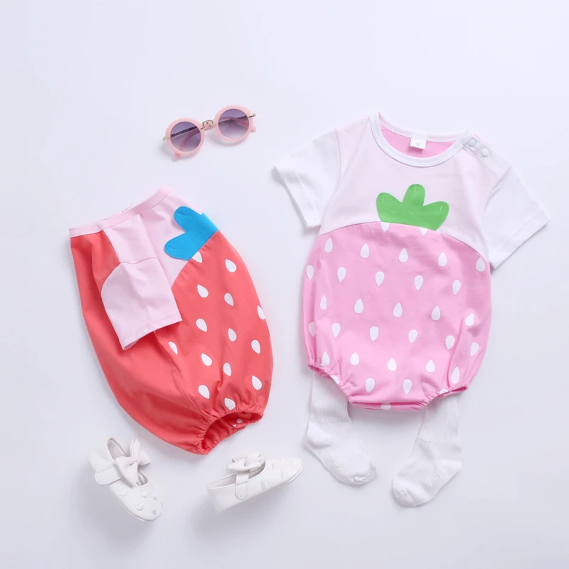 Summer Cool Baby Fruits Costumes Short Sleeved Rompers Strawberry/Banana/Pineapple/Watermelon Triangle Jumpsuits Cotton Clothing | Детская