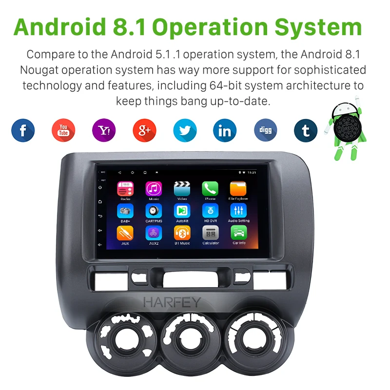 Harfey Автомобильный GPS 7 &quotHD Android 10 0 Navi Радио для 2002 2008 HONDA Jazz (Руководство AC RHD)