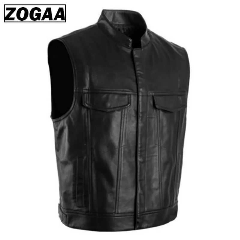 Черный ZOGGA, мужской жилет, черный, Байкерский, мотоциклетный, хип-хоп, жилет, мужской, искусственная кожа, панк, однотонный, черный, весенний, без рукавов, кожаный жилет - Цвет: Черный