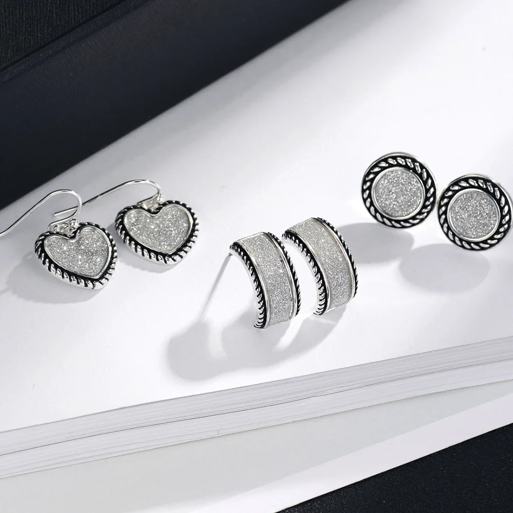 Neoglory горный хрусталь сердце три пары черный Комплект сережек для женщин