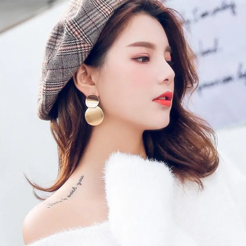 

MESTILO Fashion Geometric Drop Earrings Women Round Coin Fashion Punk Earrings Gold Sliver Long Drop Earrings Jewelry E6047