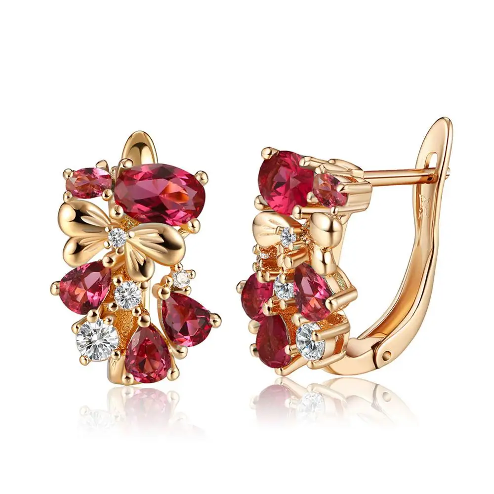 Gold Red Zircon ORSA JEWELS, высокое качество, золотые женские Сияющие серьги-гвоздики, AAA, Синий и Красный кубический циркон, Роскошные вечерние серьги, ювелирное изделие, подарок OME60 - Окраска металла: Gold Red Zircon