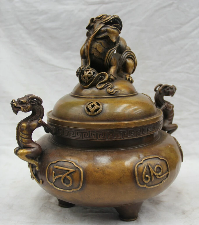 Коллекционный Бронзовый S1959 11 &quotотмеченный китайский Cppper Foo Dog Islam Moslem конфорка