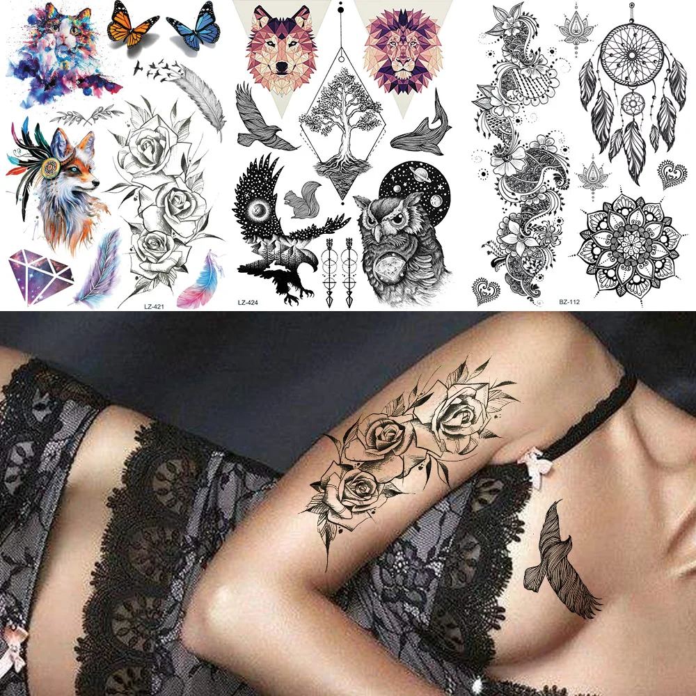 FANRUI Сексуальная эскизная Роза для женщин Временная тату наклейка мужчин боди арт