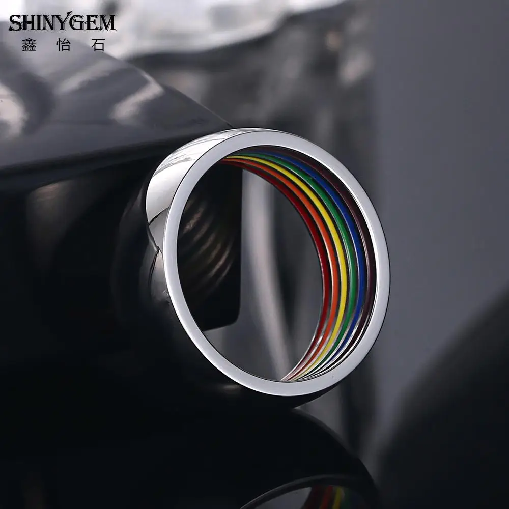 ShinyGem модные гладкие кольца из нержавеющей стали с радугой для женщин и мужчин