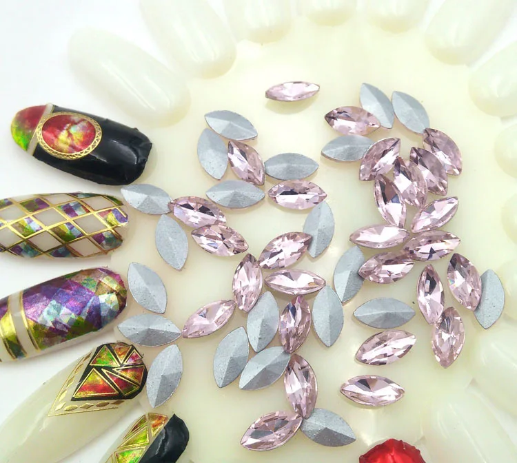 New 50pcs super shining sharp bottom sweet pink color top quality nail art glass rhinestone round/oval/square/drop/heart shape | Красота и