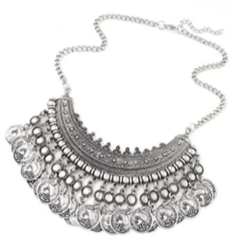 Silver Модное богемное ювелирное изделие, длинное Винтажное колье-ошейник, массивное ожерелье, женское ожерелье с кисточкой и монеткой, s& Кулоны, XY-N515 - Окраска металла: Silver