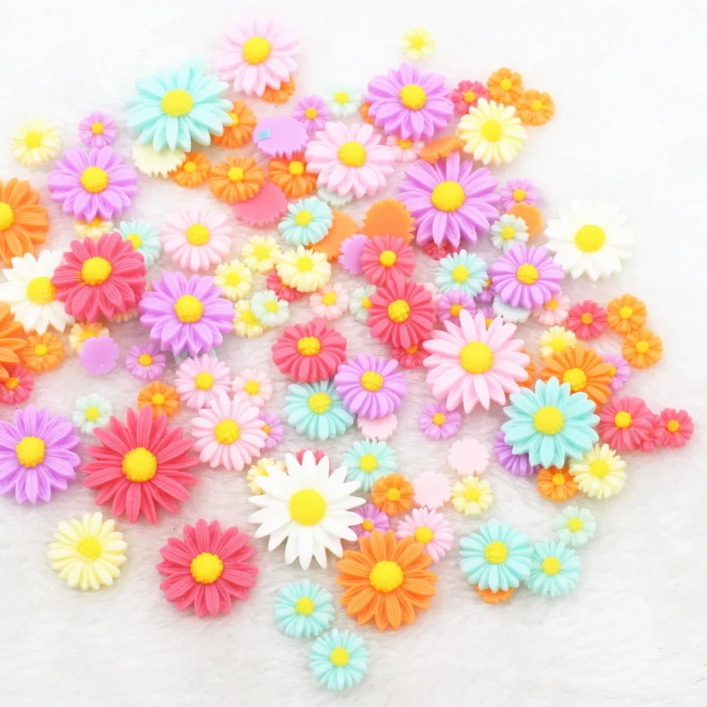 100 шт./лот Подсолнух с плоской задней стороной из смолы смешанные цвета размеры DIY