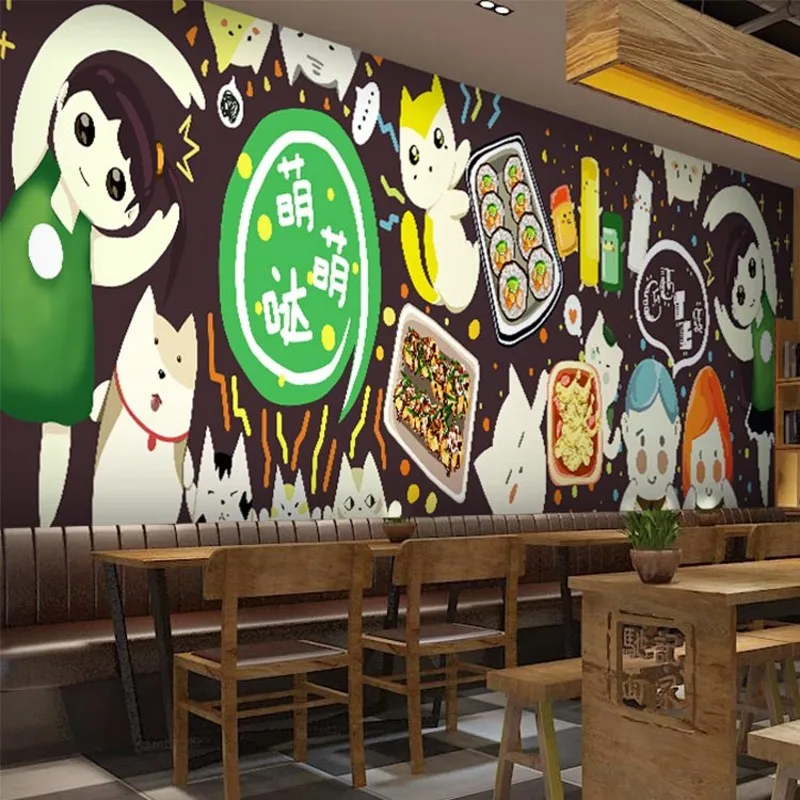 photo wallpaper Hand-painted cartoon characters graffiti mural food store restaurant tea snack | Обустройство дома