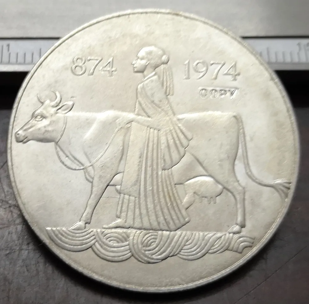 1974 Iceland 500 Kronur 1st Settlement Посеребренная копия монеты