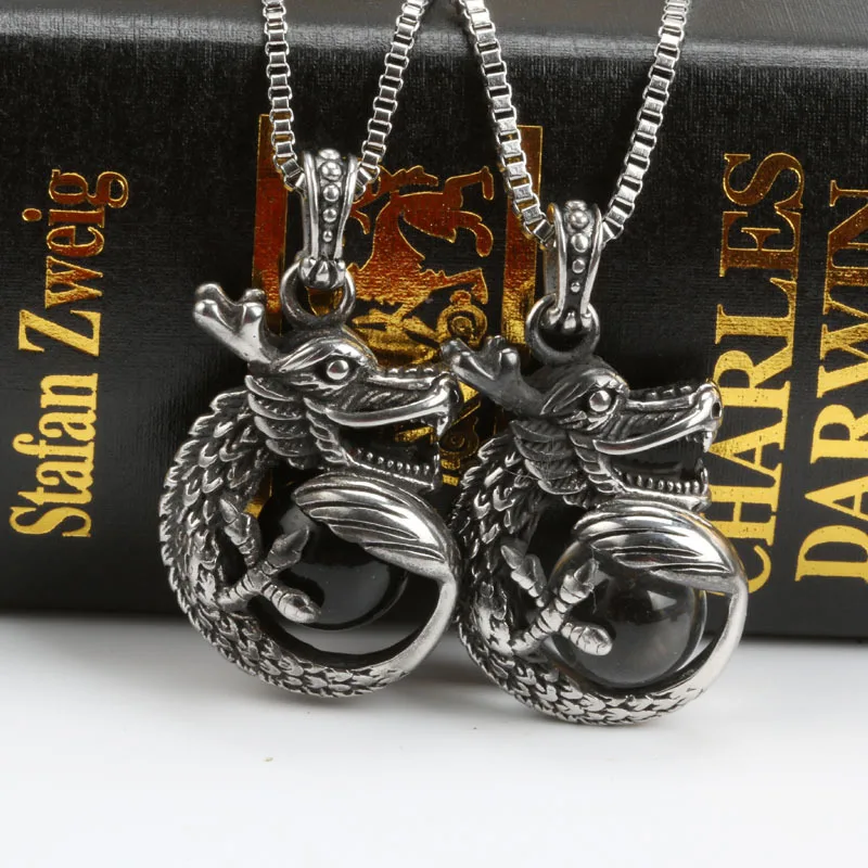 

Vintage Titanium Steel Men's necklaces Punk Dragon Sharp teeth Long necklaces for men Stainless steel Silver necklace
