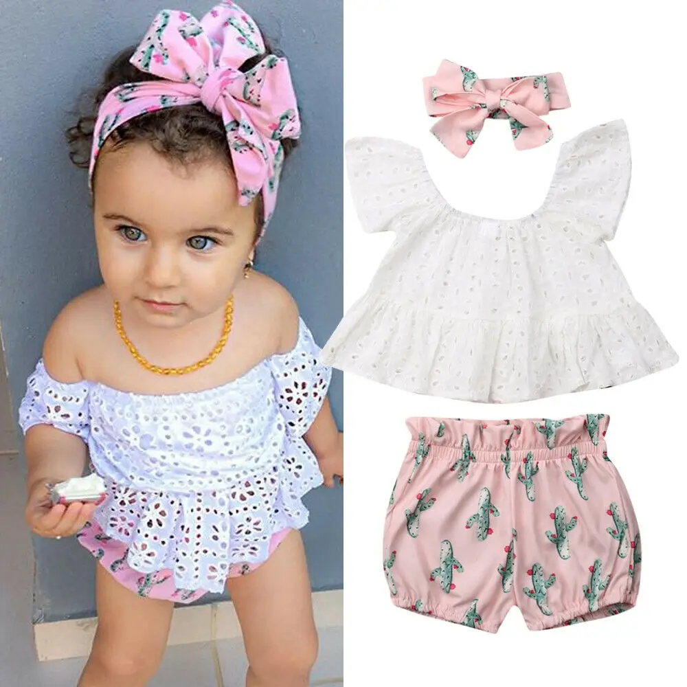 Комплект одежды из 3 предметов для новорожденных девочек кружевной топ с