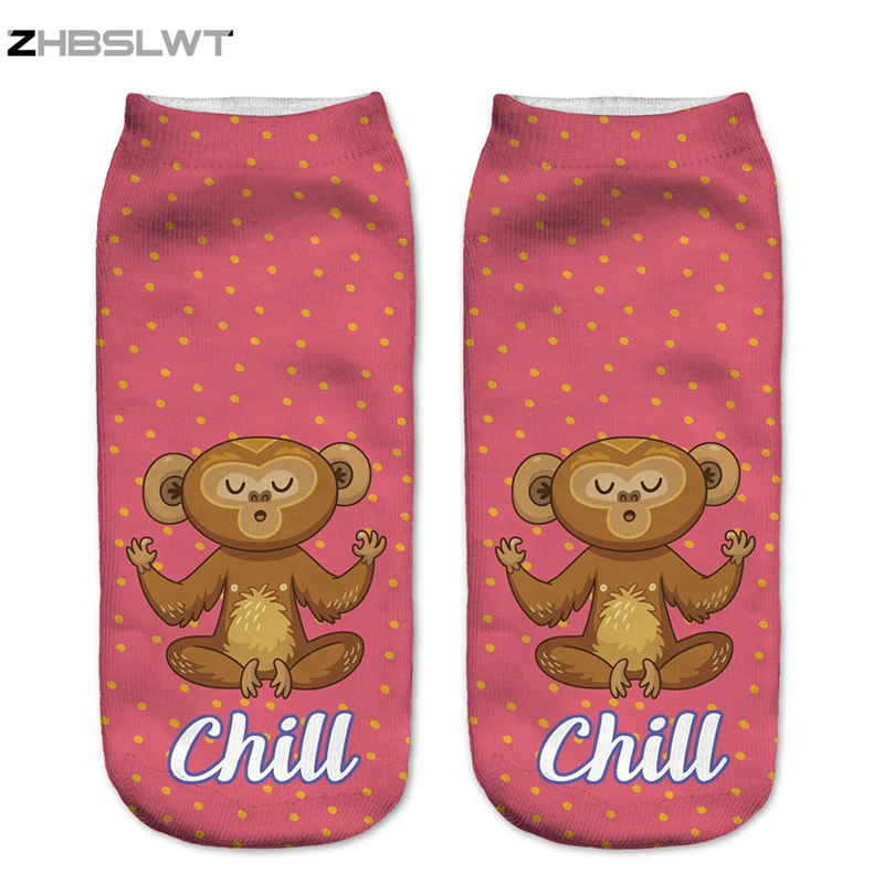 ZHBSLWT новый дизайн женские носки медитация обезьяны 3D печать низкие Мультяшные