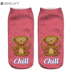 ZHBSLWT, новый дизайн, женские носки, медитация, обезьяны, 3D печать, низкие носки, Мультяшные хлопковые носки