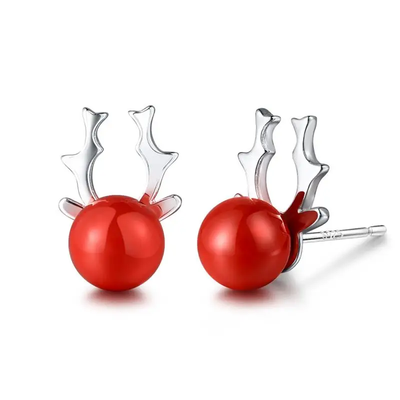 DALARAN Elk Santa Claus Stud Earrings 925 Sterling Silver Prevent Allergy For Women Girl Exquisite Jewelry Christmas Gift