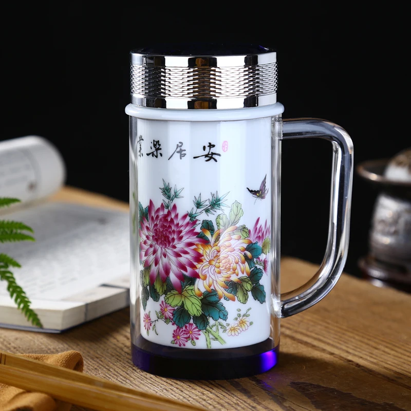 Керамический вкладыш изоляционное стекло с ручка для крышки чашка воды