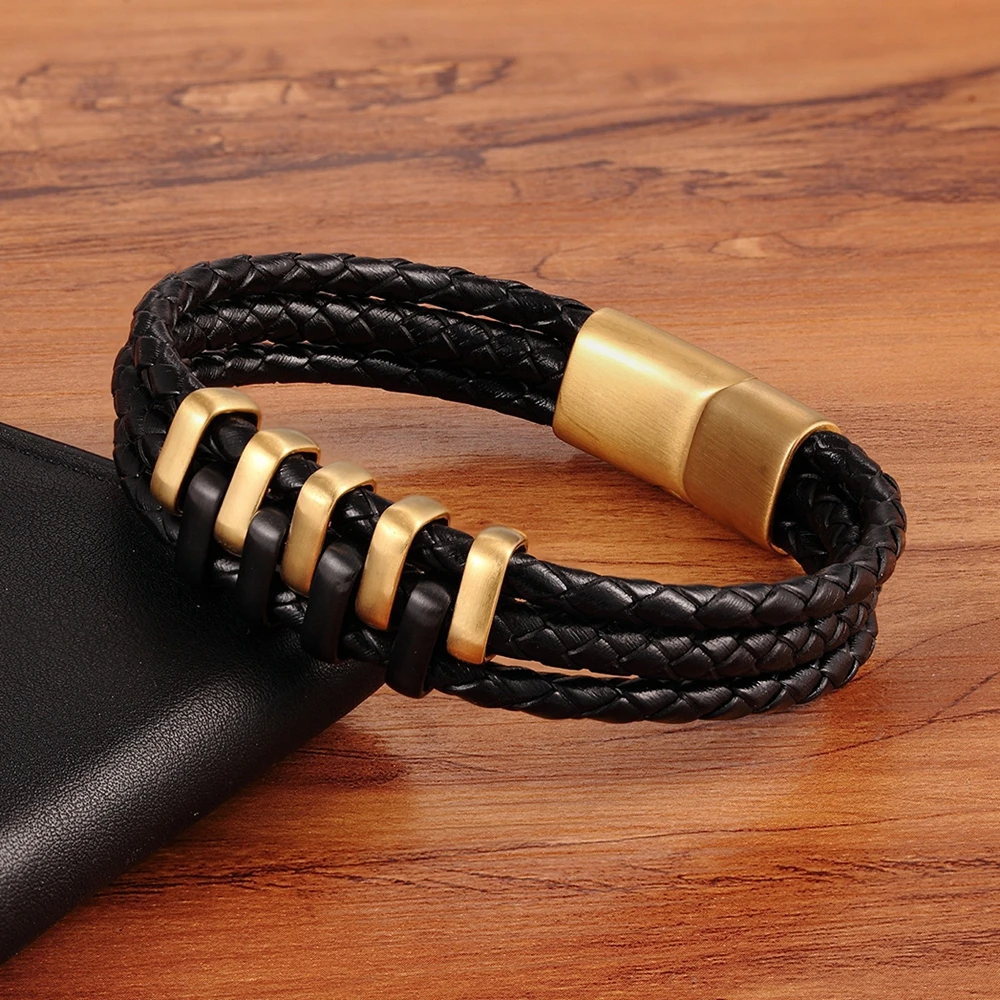 Новое поступление двухслойный черный золотой стальной в стиле панк идеальный