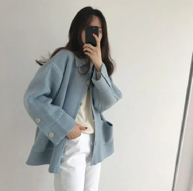 3 colors 2018 spring and autumn korean style sweet solid color long sleeve cardigans womens knitted sweaters ( C9136) |
