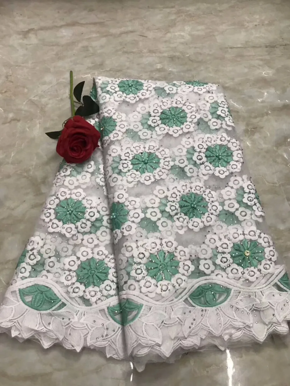 Высокого класса африканский кружево ткань со стразами два цвета смешанные