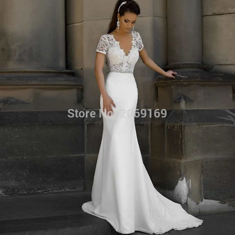 Женское свадебное платье с юбкой годе Louisvuigon кружевное коротким рукавом и